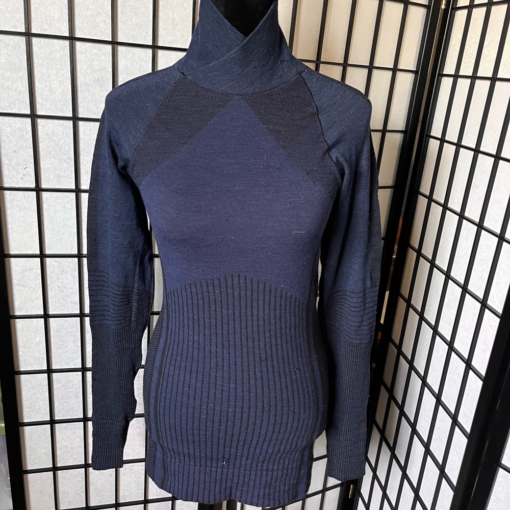 Athleta Blue Ribbed Knit Turtleneck Sweater
